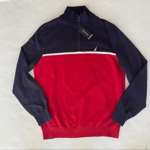 Men’s Nautica 1/4 Zip Navy Red Cotton Pullover $98